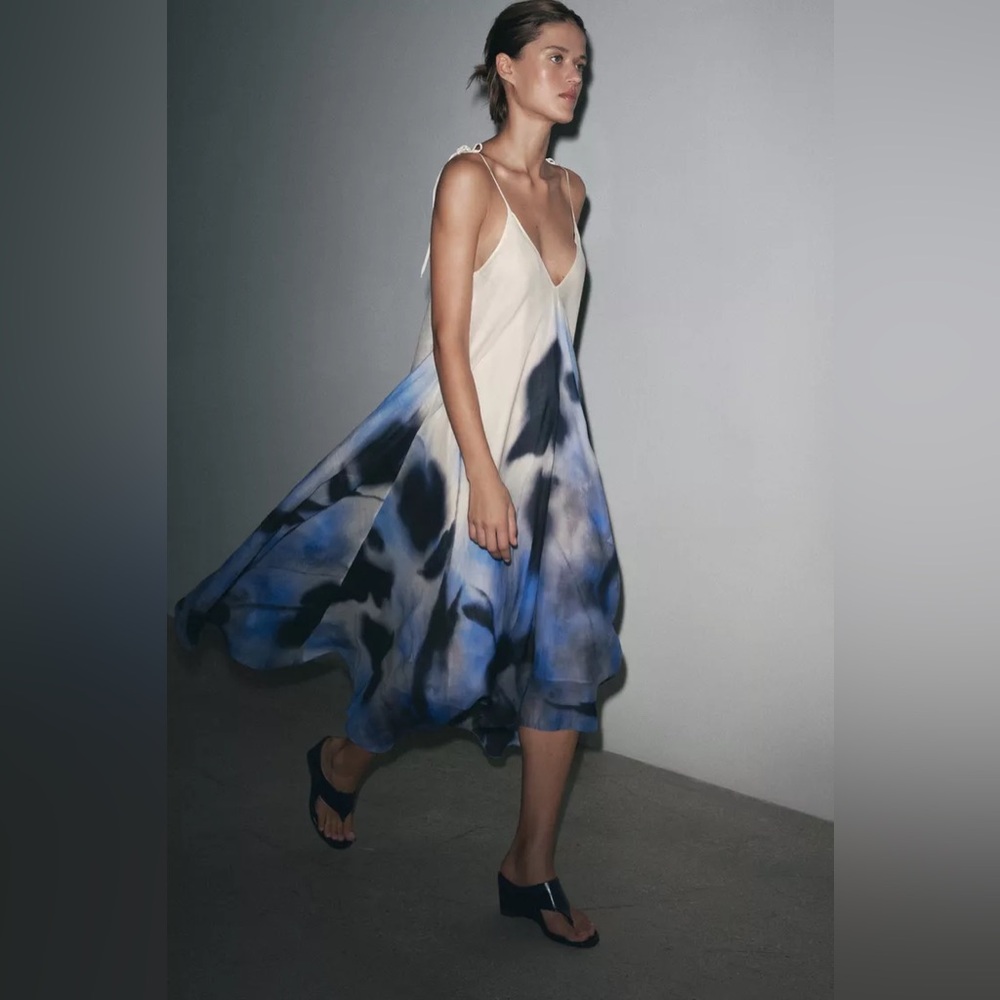 NET ZARA 100% RAMIE PRINT DRESS ZW COLLECTION - Picture 4 of 15